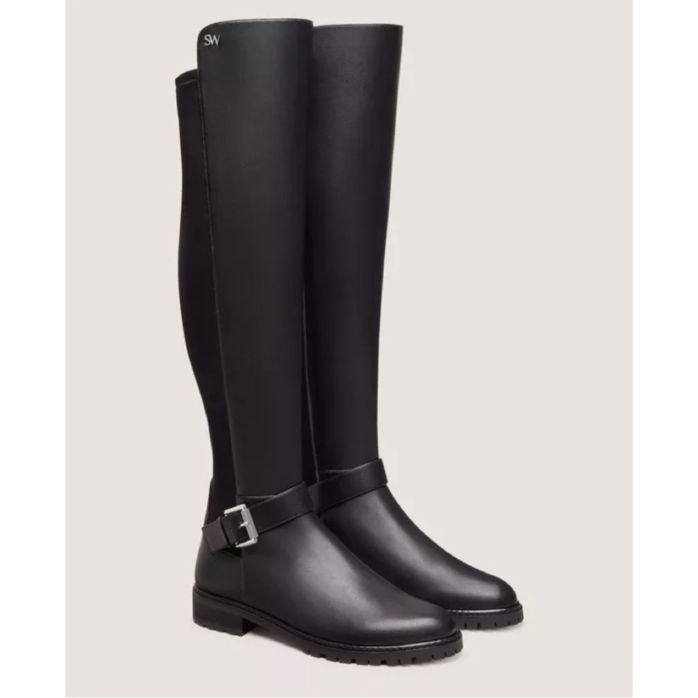 New in Box Stuart Weitzman Black Leather 50/50 City Over the Knee Boot size 9.